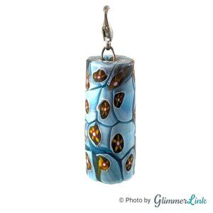 Venetian Millefiori Blue Glass Tube Charm Pendant